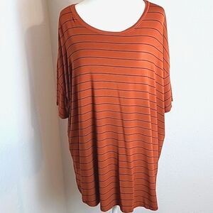 Time & Tru Rusty Orange Color T-Shirt with Navy Blue Stripes, Size XXXL (22)